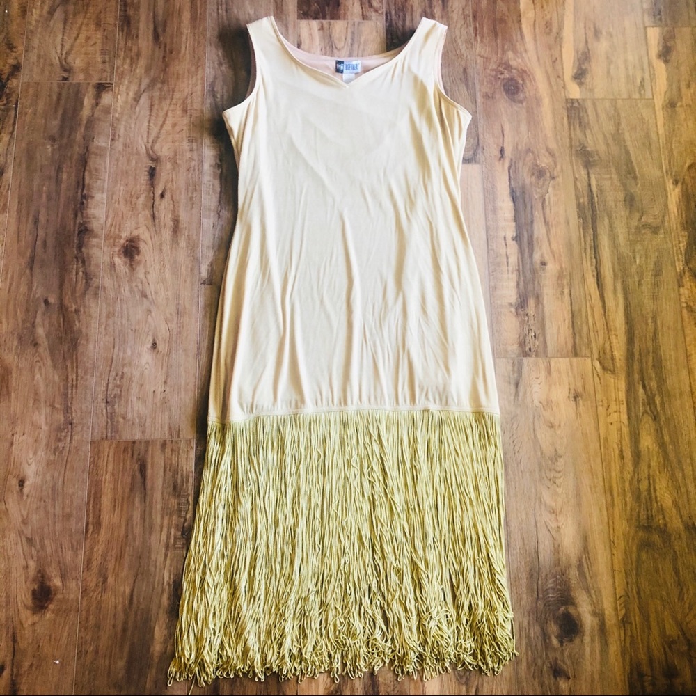 Vntg TOGETHER Great Gadsby Gold XL Flapper Dress